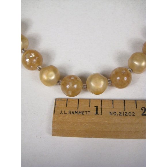Marvella Iridescent Plastic Beaded Choker Gold Necklace 15 Inch Vintage 1950s - Picture 2 of 10
